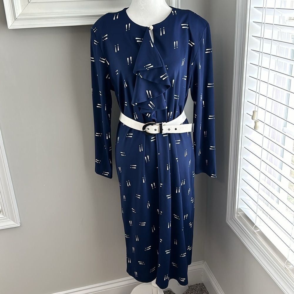 Vintage Blair Shirt Navy Exclamation Retro 80s 90s Business Longsleeve Dress - Picture 3 of 12